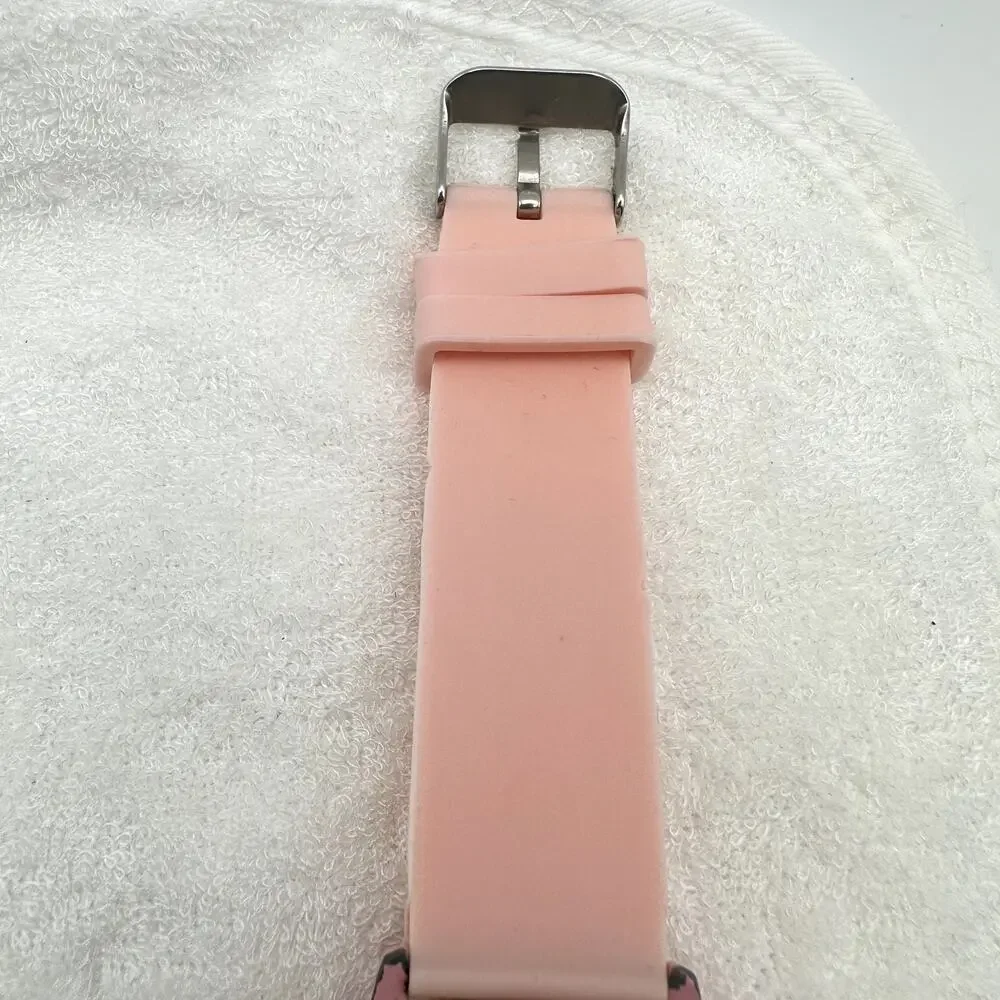 Geneva Pink Quartz Watch Crystal Bezel Silicone Strap Ladies Unisex